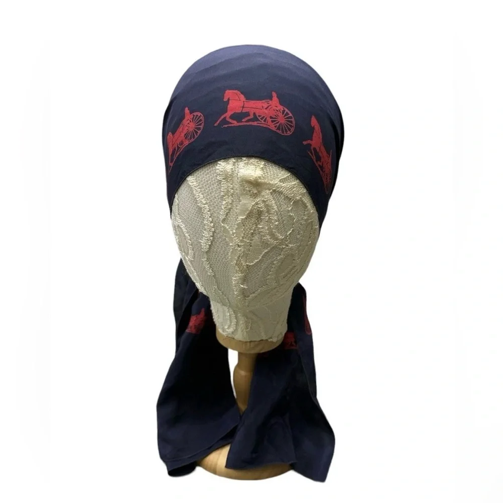 Celine Paris Navy and Red Silk Long Scarf